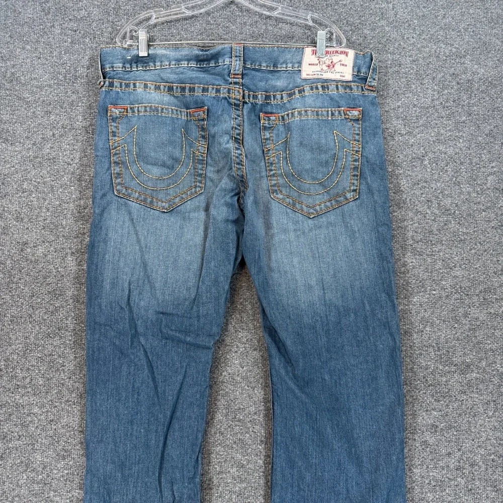 True Religion Slim Jeans Mens 38 Blue Contrast Stitch Horseshoe Denim Casual